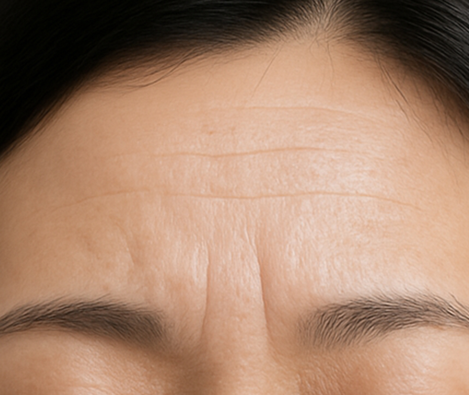 Jmoon 大熨斗美容儀使用前額部膚況示意圖,顯示使用前的抬頭紋狀態