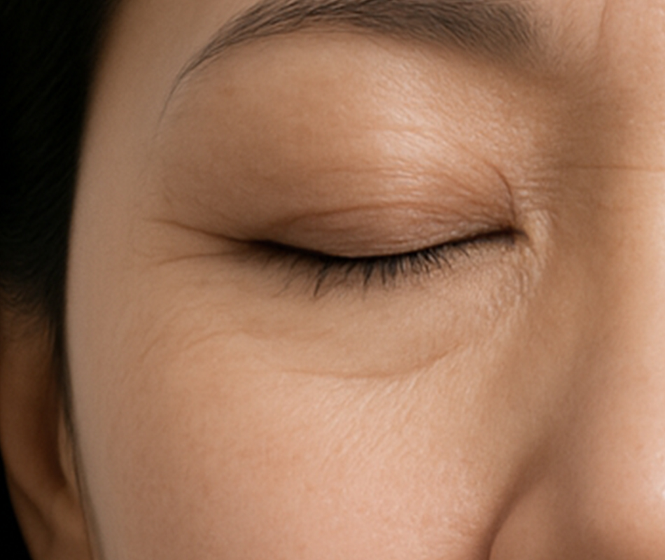 Jmoon 大熨斗美容儀使用前眼下膚況示意圖,顯示使用前的眼下紋狀態