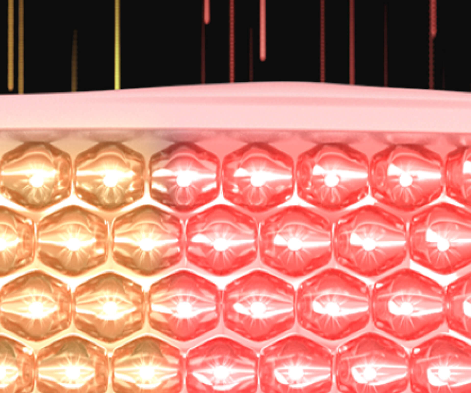 Jmoon 大熨斗美容儀結構展示圖，擁有 15 顆純淨光源紅、橙燈珠設計，呈現多光譜保養科技