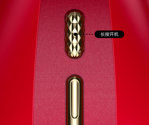 Jmoon 大熨斗美容儀開機操作示意圖，說明長按按鍵的啟動步驟