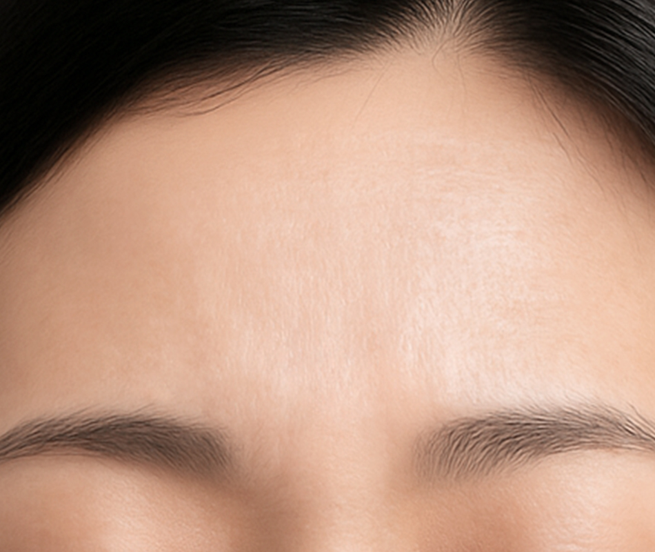 Jmoon 大熨斗美容儀使用 28 天後額部膚況示意圖，展示抬頭紋變化情形