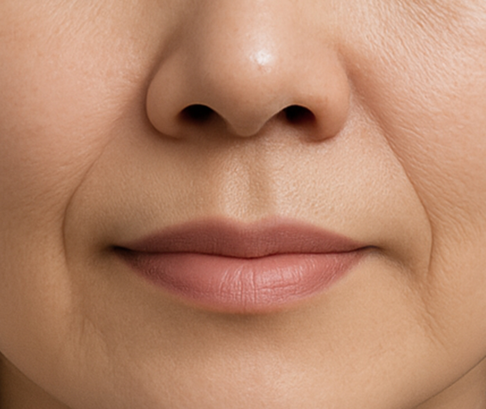 Jmoon 大熨斗美容儀使用前臉部膚況示意圖，顯示使用前的法令紋狀態