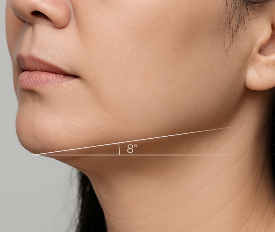 Jmoon 大熨斗美容儀使用前臉部膚況示意圖，顯示使用前的肌膚緊緻與下顎線條狀態